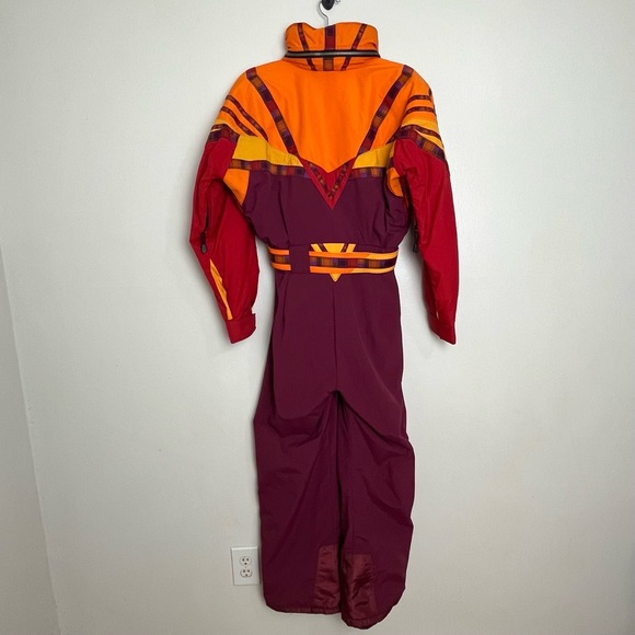 Vintage Custom Ski Suit Colorblock Fulllength Hooded Zipper Pockets Belt Size S - Picture 3 of 13